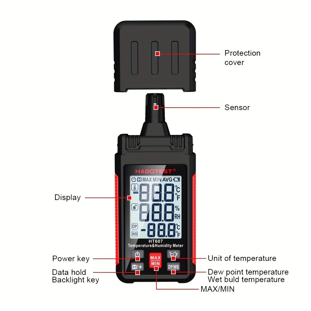 Eray Temperature and Humidity Meter Gauge Monitor Digital Psychrometer Thermometer Hygrometer with Dew Point and Wet Bulb Temperature