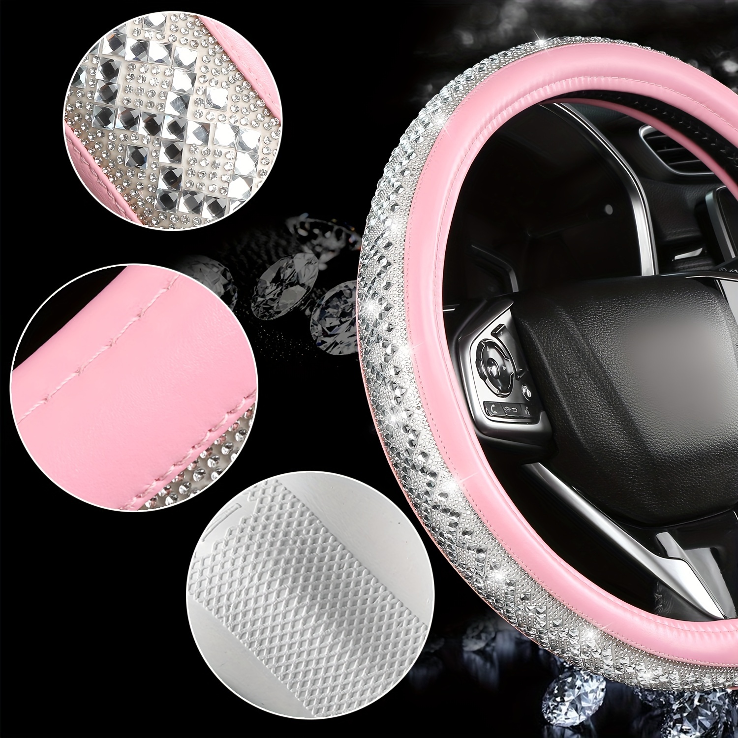  New Diamond Leather Steering Wheel Cover with Bling