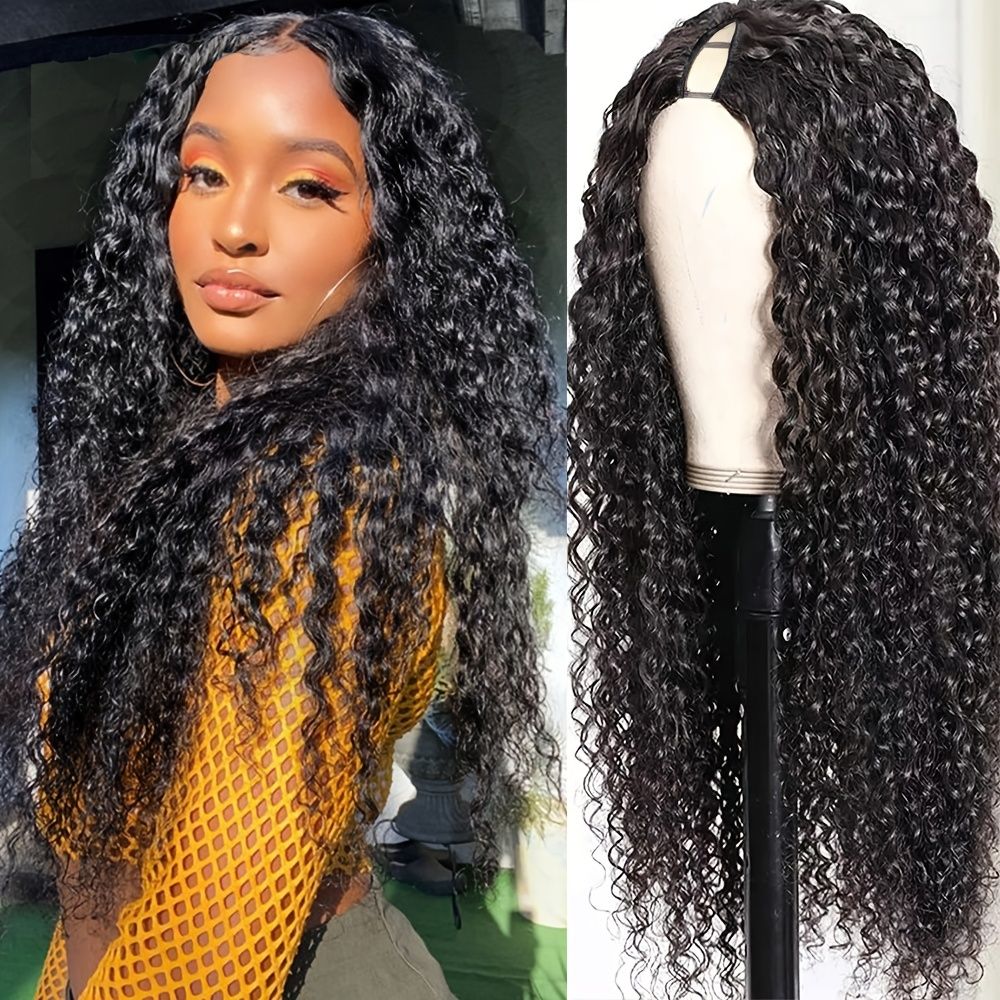 V Part Deep Curly Human Hair Wigs For Women No Lace Brazilian Remy Human  Hair Wigs For Daily Use | Free Shipping For New Users | Temu