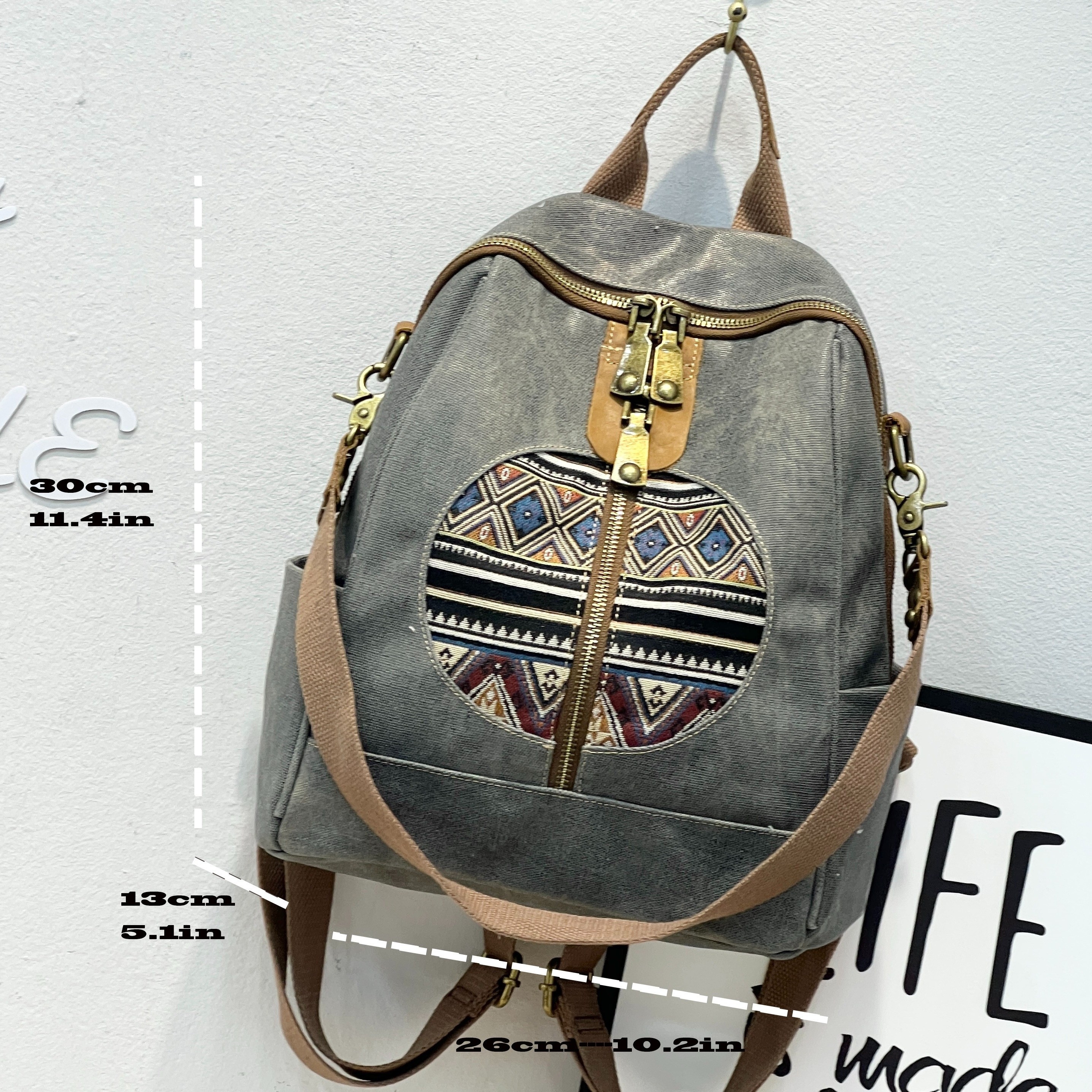 bohemian tribal print backpack 17 inch large capacity  display picture 3