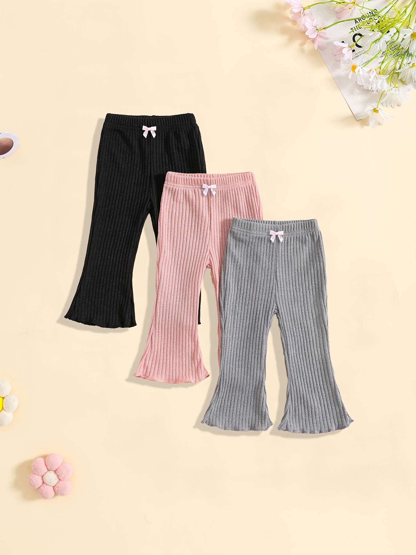 3 Piezas Pantalones Casuales Sólidos Niñas Bebés Pantalones - Temu