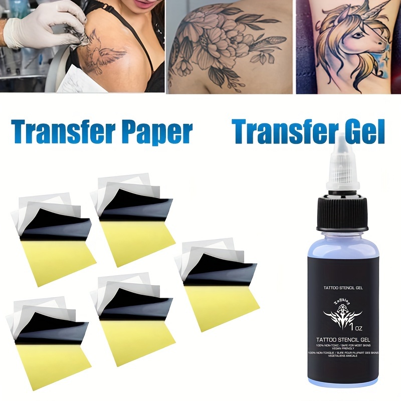 Healeved Tattoo Transfer Paper and Gel 1 Set Tattoo Transfer Cream Gel+50 Tattoo  Transfer Paper Tattoo Skin Solution Soap Tattoo Transfer Soap Stencil  Temporary Tattoo Supplies