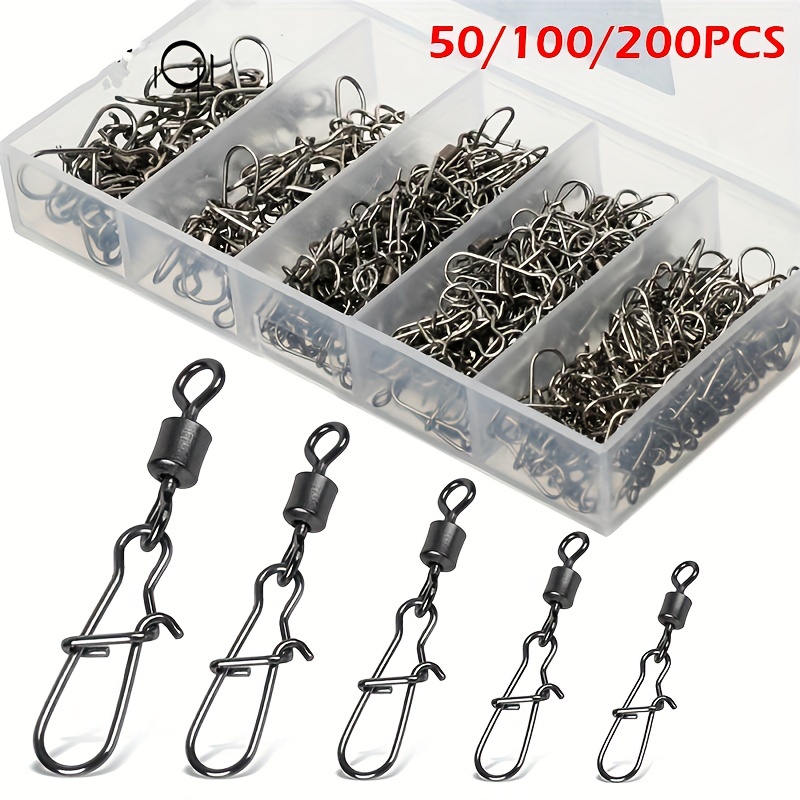 

50/100/200pcs Eight-shape Swivel Ring + Reinforced Buckle Set With 5-grid Storage Box, Fishing Tackle Kit