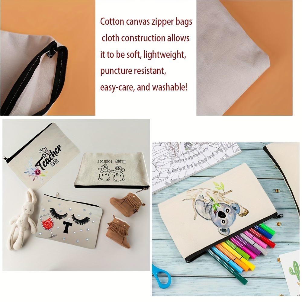 5pcs Blank Canvas Zipper Pouch Bulk, Makeup Bag Pencil Case For Cosmetic &  DIY Crafts