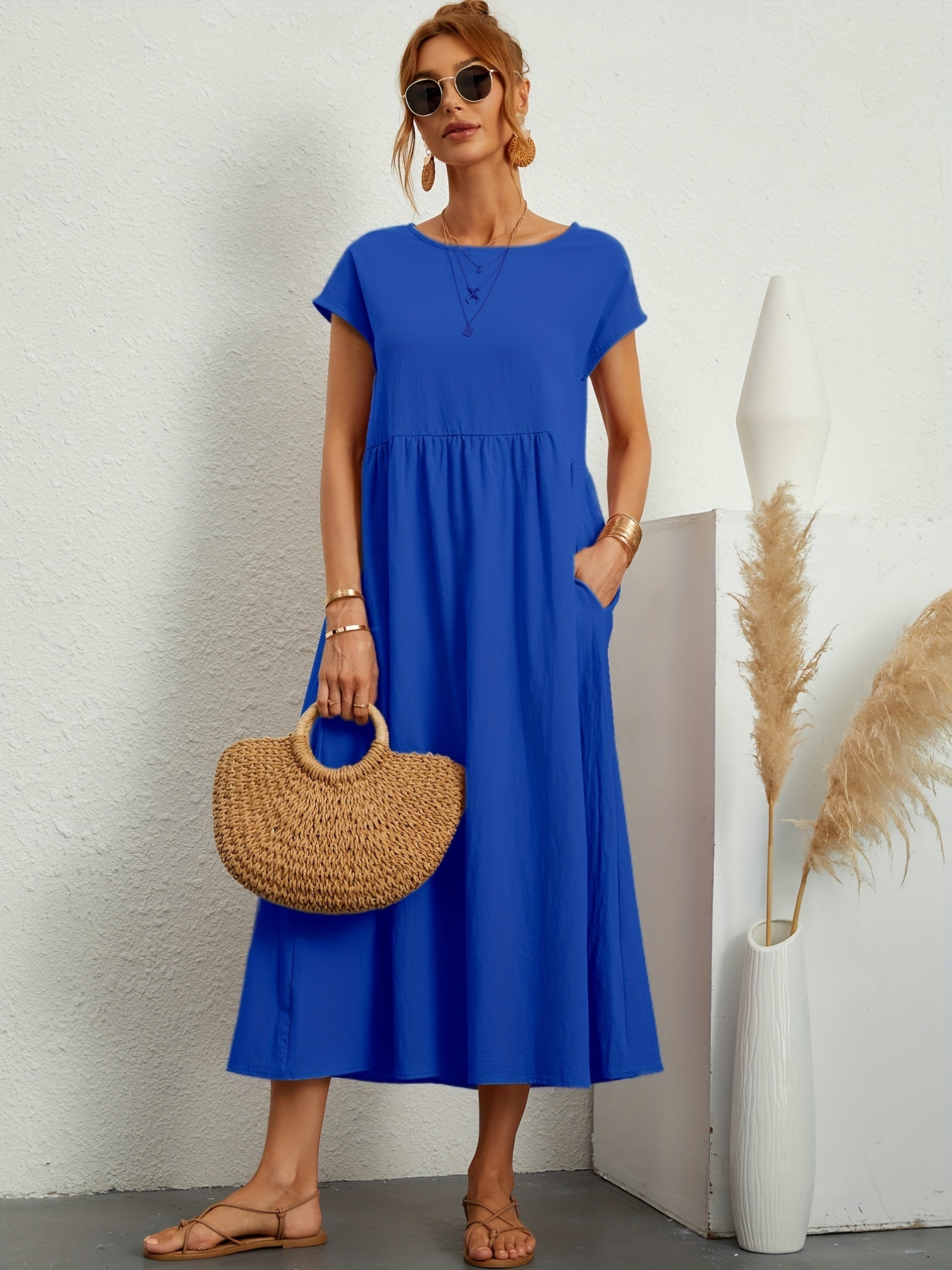 Long casual summer 2024 dresses with short sleeves