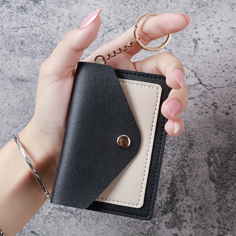 

Minimalist Slim Clutch Wallet, Colorblock Coin Purse, Portable Credit Card Holder With Keyring