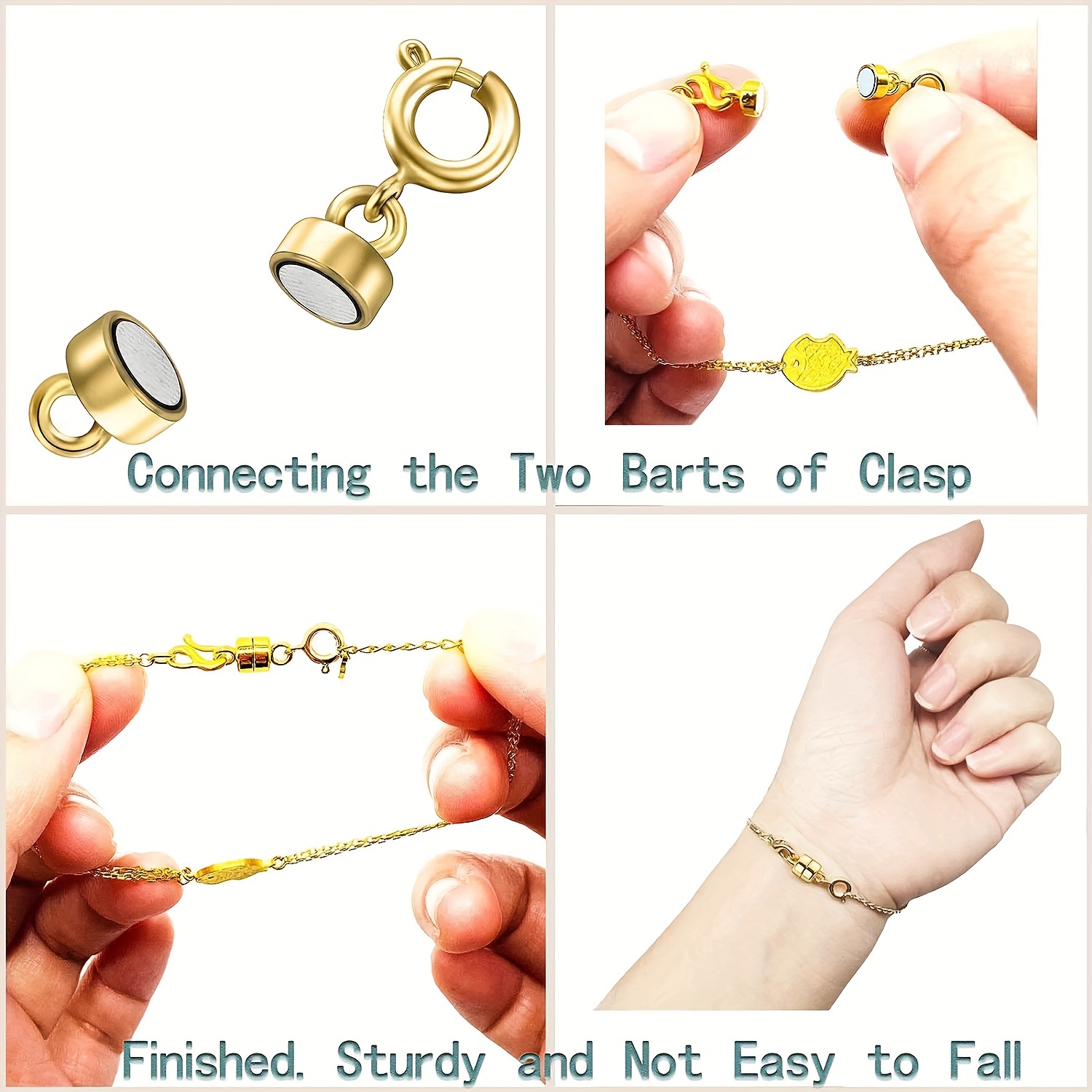  4Pcs Magnetic Necklace Clasps and Closures 18K Gold