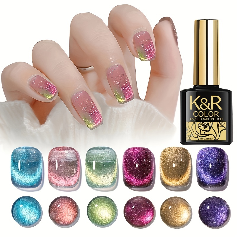 Reflective Glitter Cat Eye Gel Nail Polish Holographic Laser - Temu