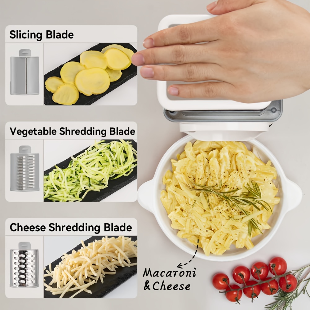 4-in-1 Vegetable Cutter PP Material + Stainless Steel Knife Noodles Household Kitchen Manual Rotating Vegetables Fruits and Cheese Grater Slicer with