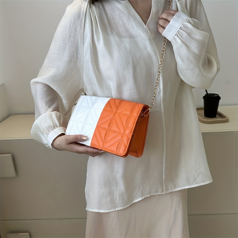 Colorblock Quilted Square Bag Stylish Flap Shoulder Chain Bag