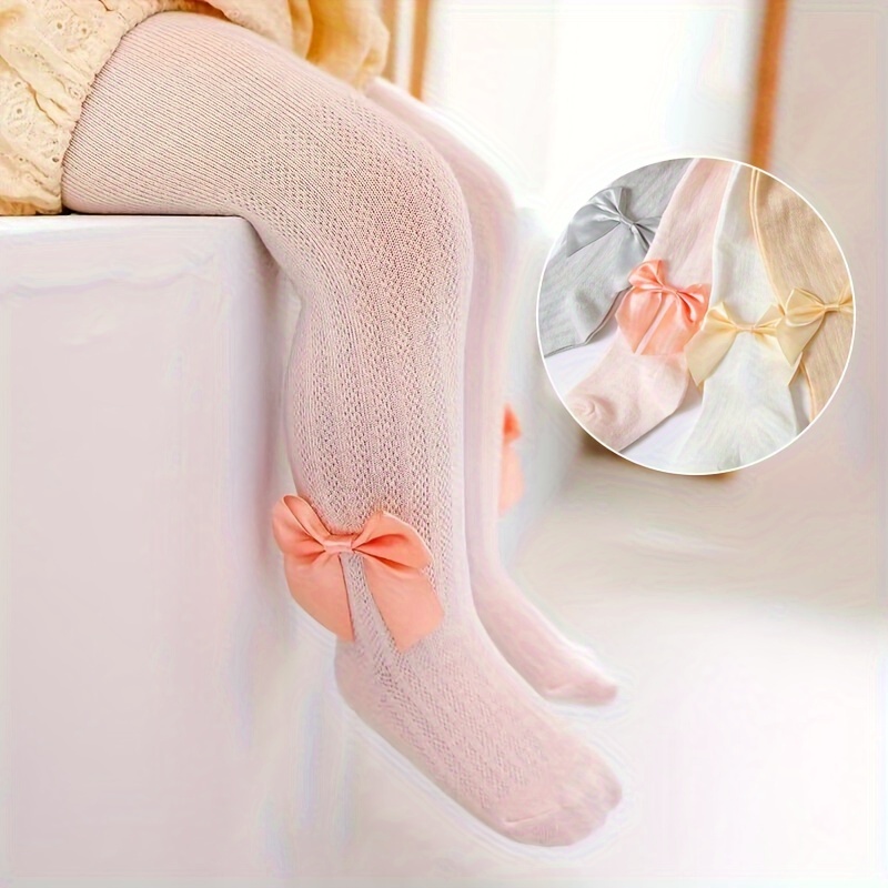 Girls Plain Color Bow Leggings Breathable Comfortable Tights
