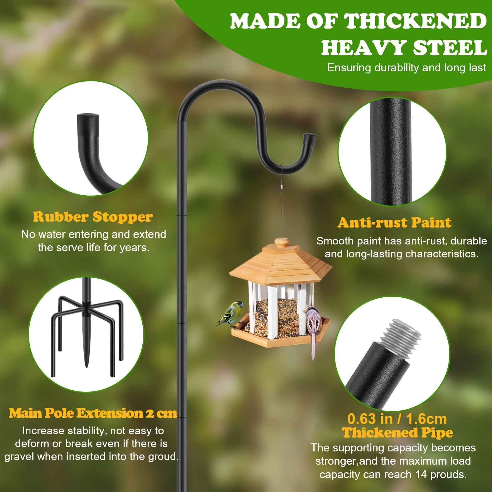 92 Inch Double Shepherds Hooks for Outdoor, Heavy Duty Bird Feeder Pole  with 5 Base Prongs, Adjustable Garden Hanging Holder for Bird Feeders,  Lanterns, Plant Hanger Stands, Weddings Decor 