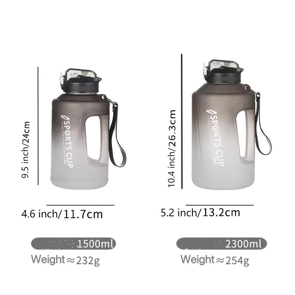 Sports Water Bottle with Time Marker BPA Free Water Jug 1000ml - Black White