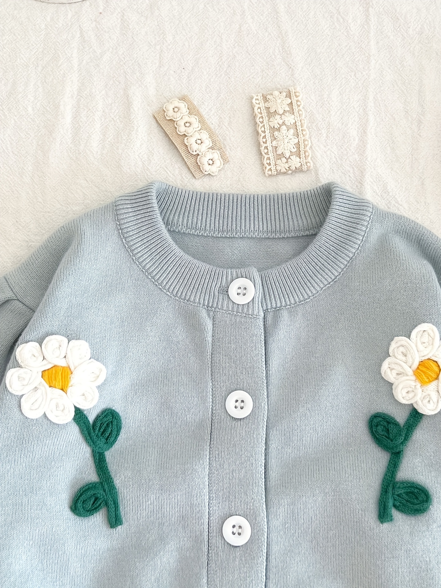 Baby Girls Kids Mori Sweet Knitted Cardigan, Spring New Baby 12 Needles  Comfortable Sweater Coat Hand Knitted Flower Top