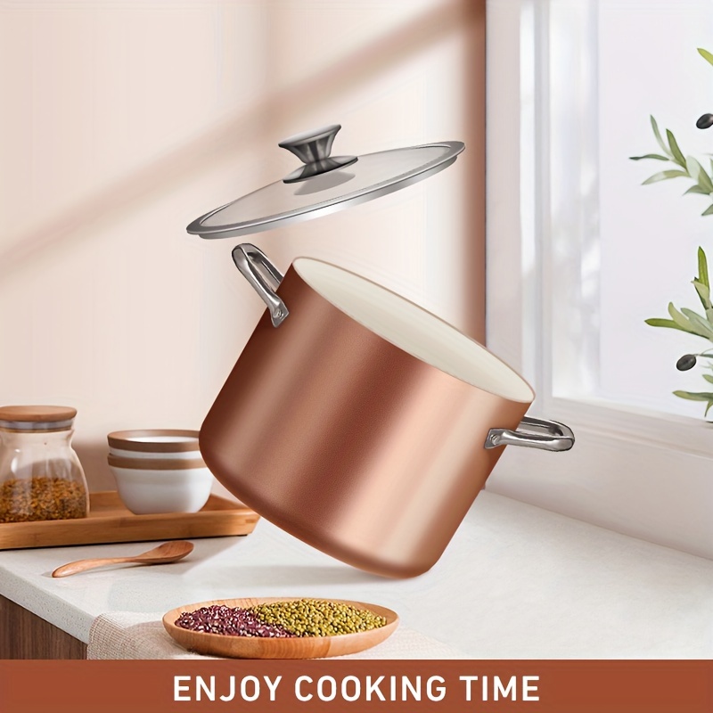 1pc nonstick   7 qt soup pasta pot with lid 8 66x7 08 7 quart multi   oven safe cooking pot for stew sauce   food induction oven gas stovetops for   rose golden details 0