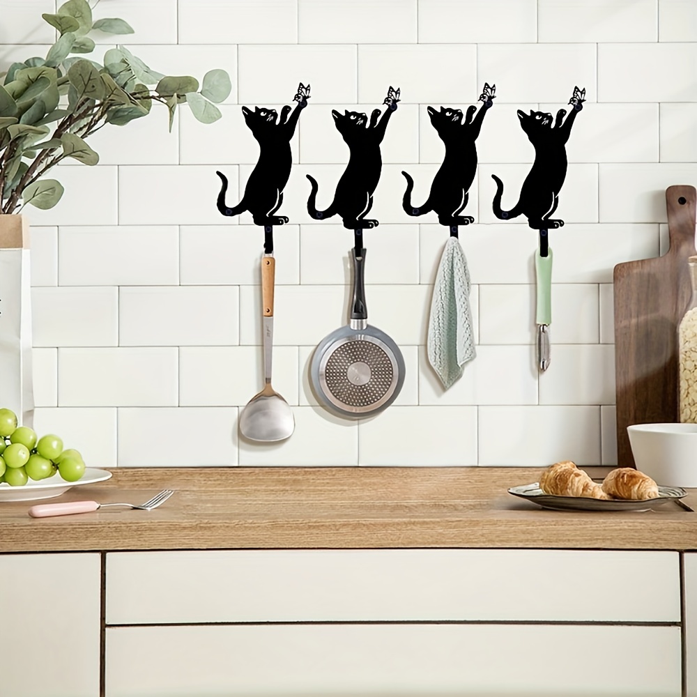 Decorative Cat Silhouette Key Holder Wall 7 Hooks Key Hanger - Temu