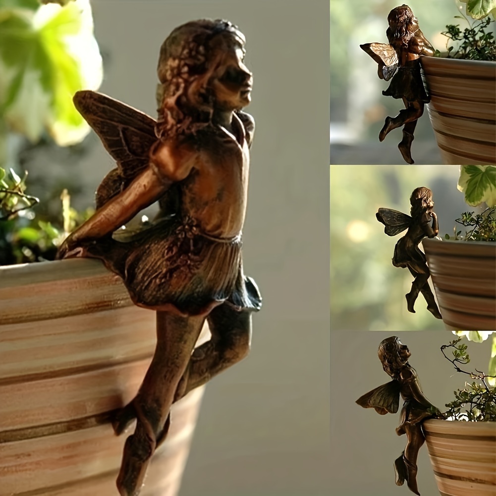 

4pcs/ Set, Cute Flower Fairy Potted Pendant, Garden Elf Angel Girl Resin Statue, Garden Potted Decoration
