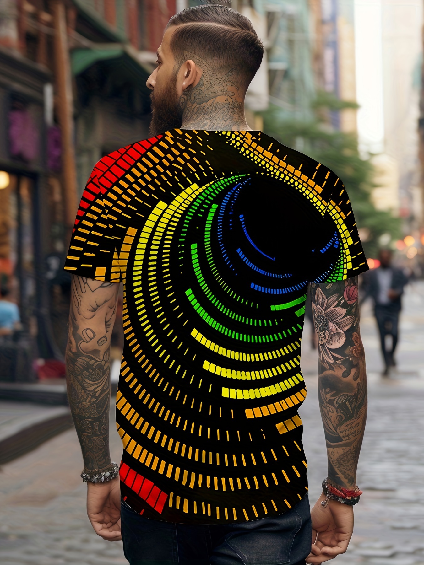 Men's Graphic Print Building Blocks T-shirt for Summer