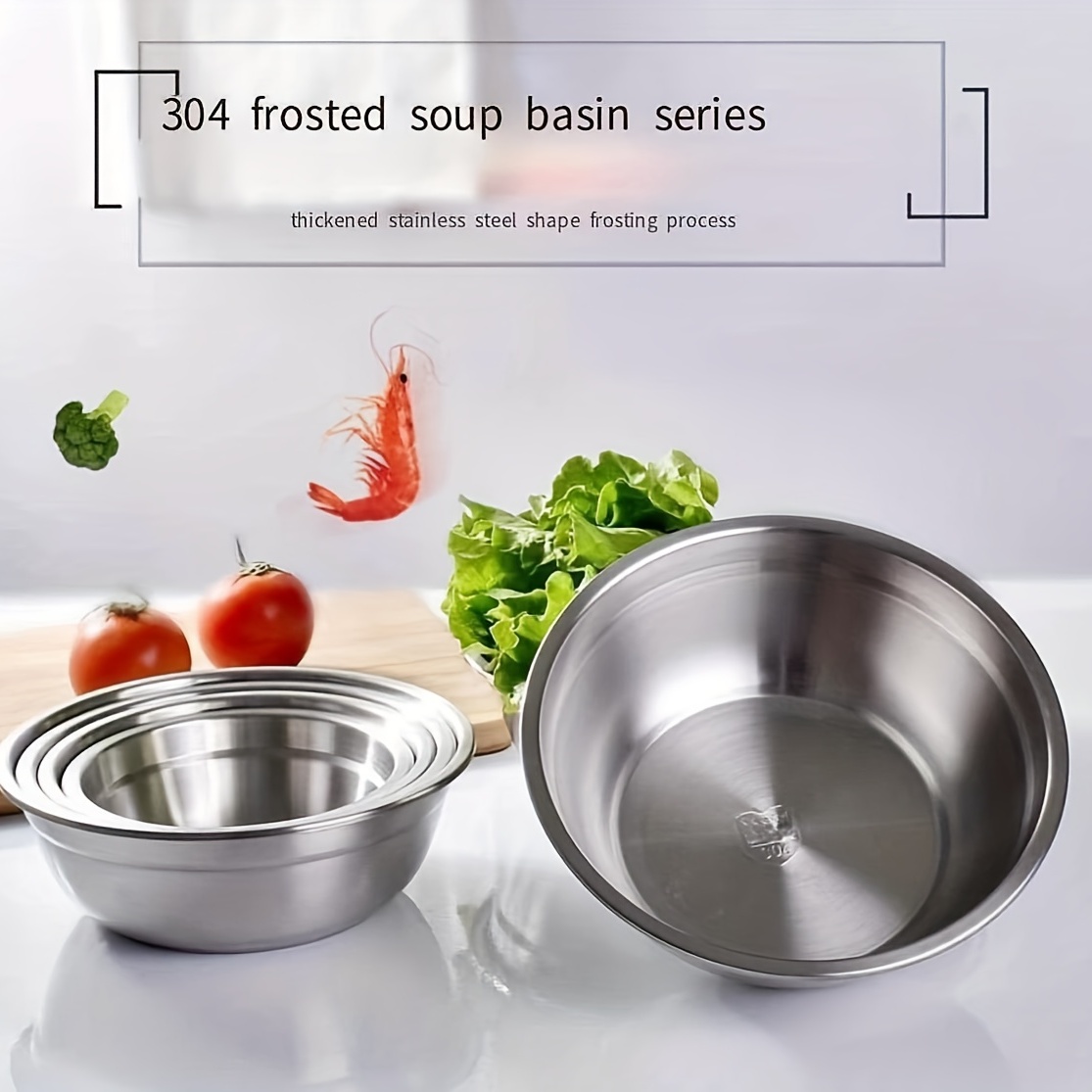 304 Stainless Steel Bowl with Lids Thickened Kitchen Salad Mixing Bowl with  Cover Food Vegetable Soul