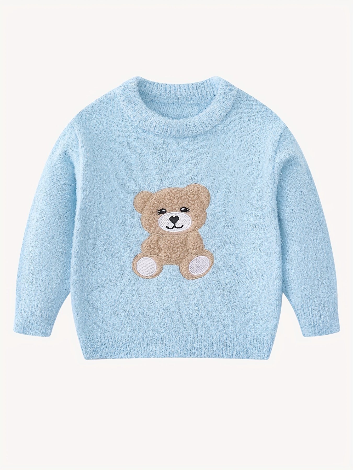 Bear Print Teddy Pullover Sweatshirt, Casual Long Sleeve Crew Neck Plush  Sweatshirt, Women's Clothing