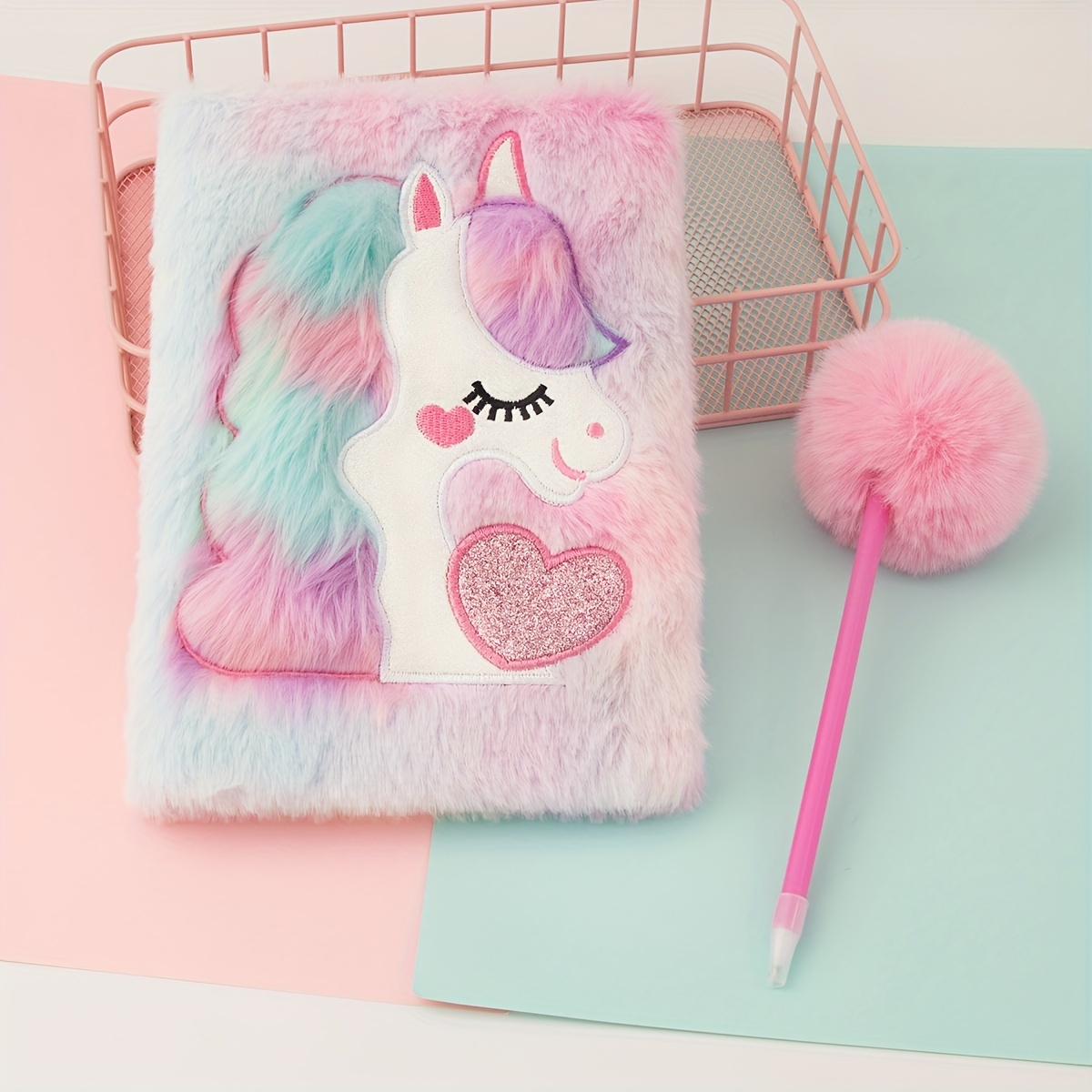 

Plush Notes Thin And Fluffy Hair Ball Pen Set Furry Notebook Notes Symphony Tie Dye Long Hair Journal Plush Soft Hand Guard Notes Girl Heart Notebook A5 Size