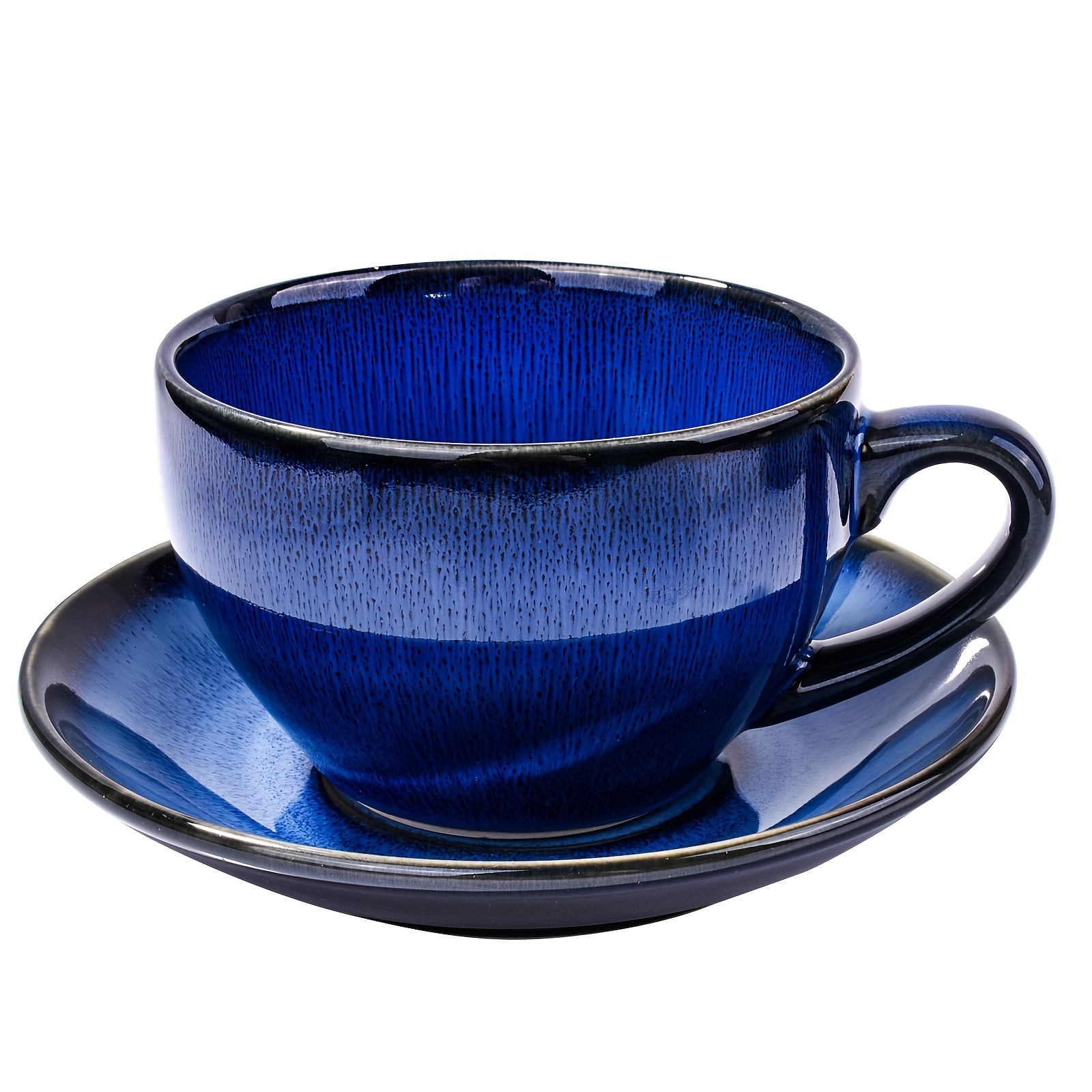  NA - Juego de tazas de café y platos de cerámica europeos, taza  de café con leche, color azul brillante y elegante : Hogar y Cocina