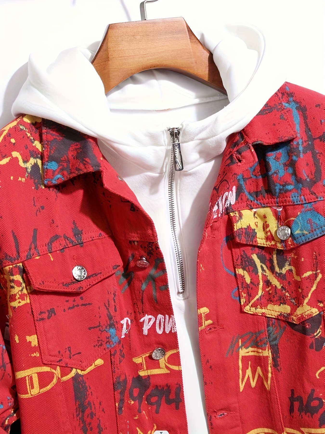 Denim Men's Jacket Doodles Pattern Coat Jackets Hipster Windbreaker Jean  Coats Streetwear Jacket - Temu