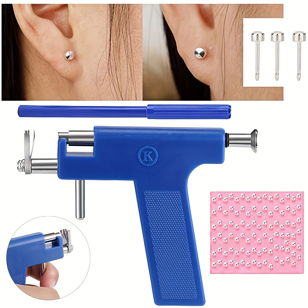 

98pcs Professional Ear Piercing Gun Set - Includes Steel Ear Studs, Safety Pierce Tool, And Navel Body Piercing Gun - Perfect For Ear, Nose, And Navel Piercings