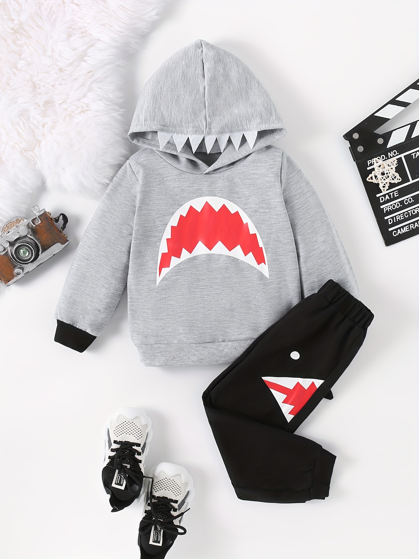 Girls Cute Shark Design Outfits Sportswear Sets Hoodies + - Temu