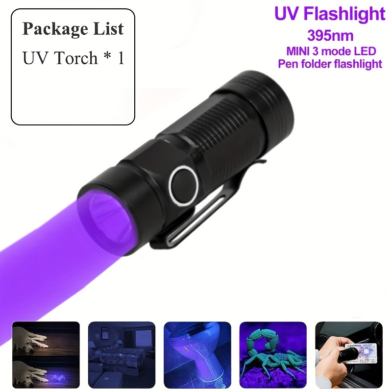 Mini Uv Flashlight 395nm Ultraviolet Torch Rechargeable - Temu