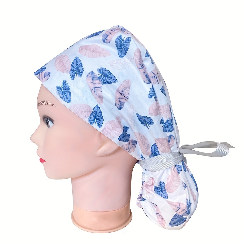 Adjustable Work Hat Paisley Print Nurse Hat With Button Elastic Scrub Cap