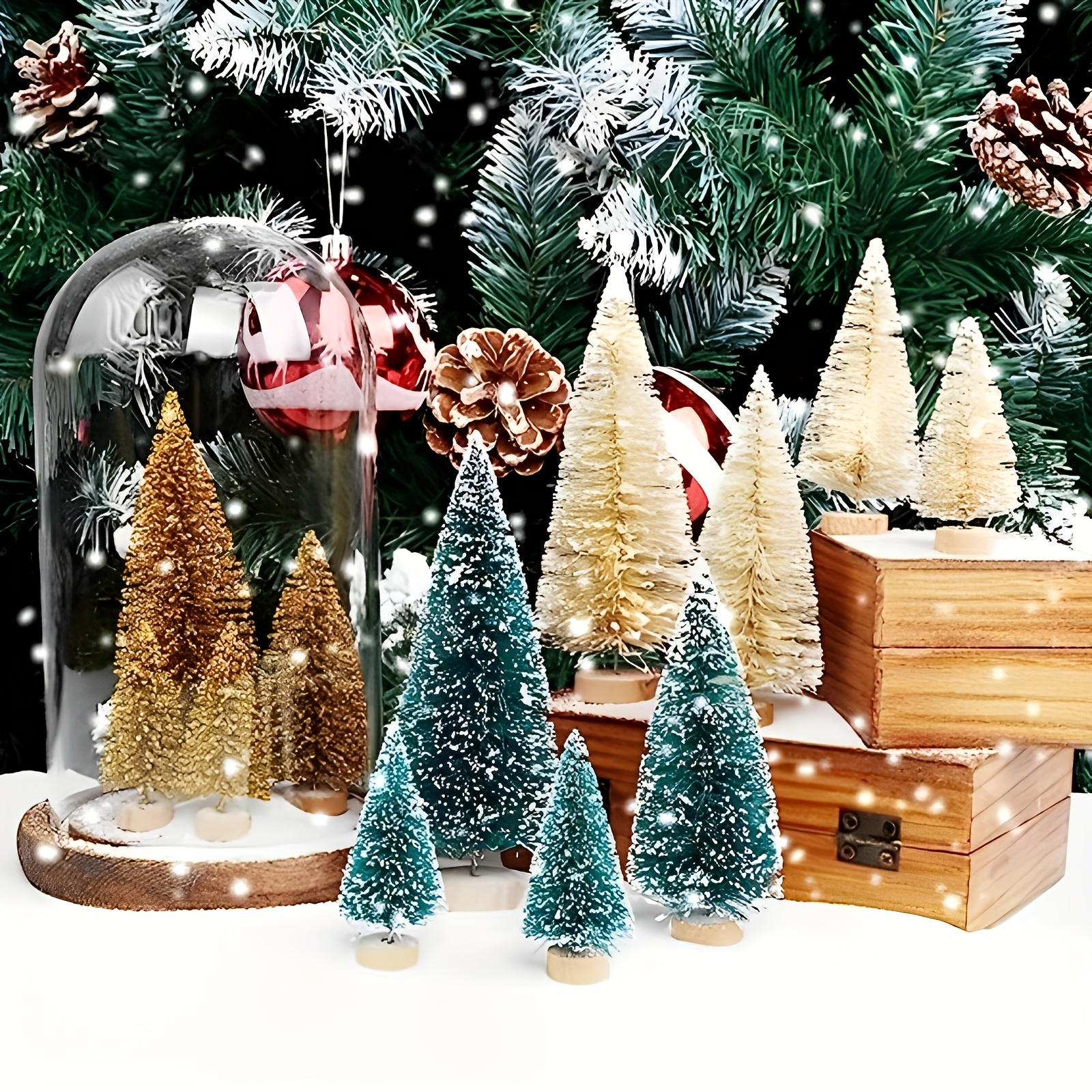 12pcs Pink Mini Christmas Tree Bottle Brush Tree Plastic Winter Snow Diy  Craft Decoration For Tabletop, Suitable As Christmas Gift For Kids