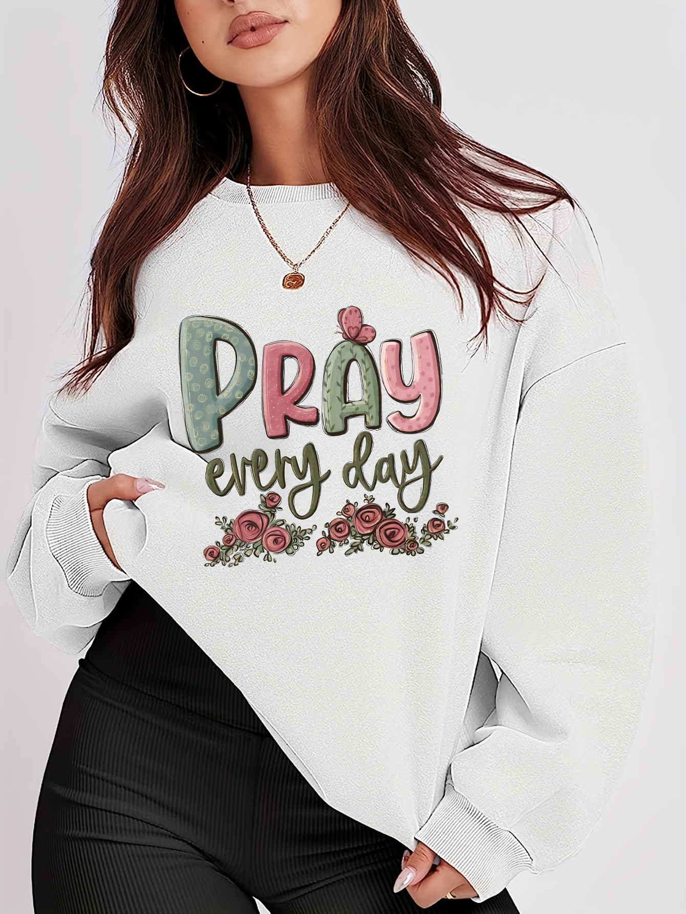 Fashion women long discount sleeve flower printed sweatshirt