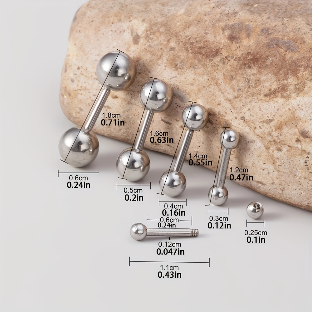 5pcs Stainless Steel Balls Ear Stud Earrings, Barbell Shaped