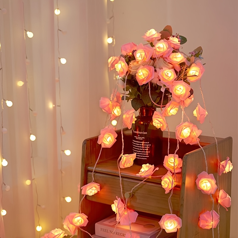 RECUTMS Rose String Lights – 9.8 Ft 20 LED Artificial Flower Garland, Battery Operated Fairy Lights For Wedding, Valentine’s, Mother’s Day (Red+Pink+White)