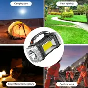 1pc solar portable light multi function outdoor led flashlight with cob side light and emergency flashing perfect for camping hiking and emergencies details 3