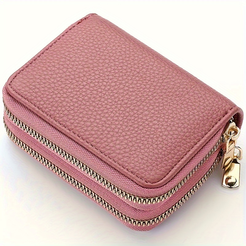 women's mini double zipper wallet solid color credit card - Temu