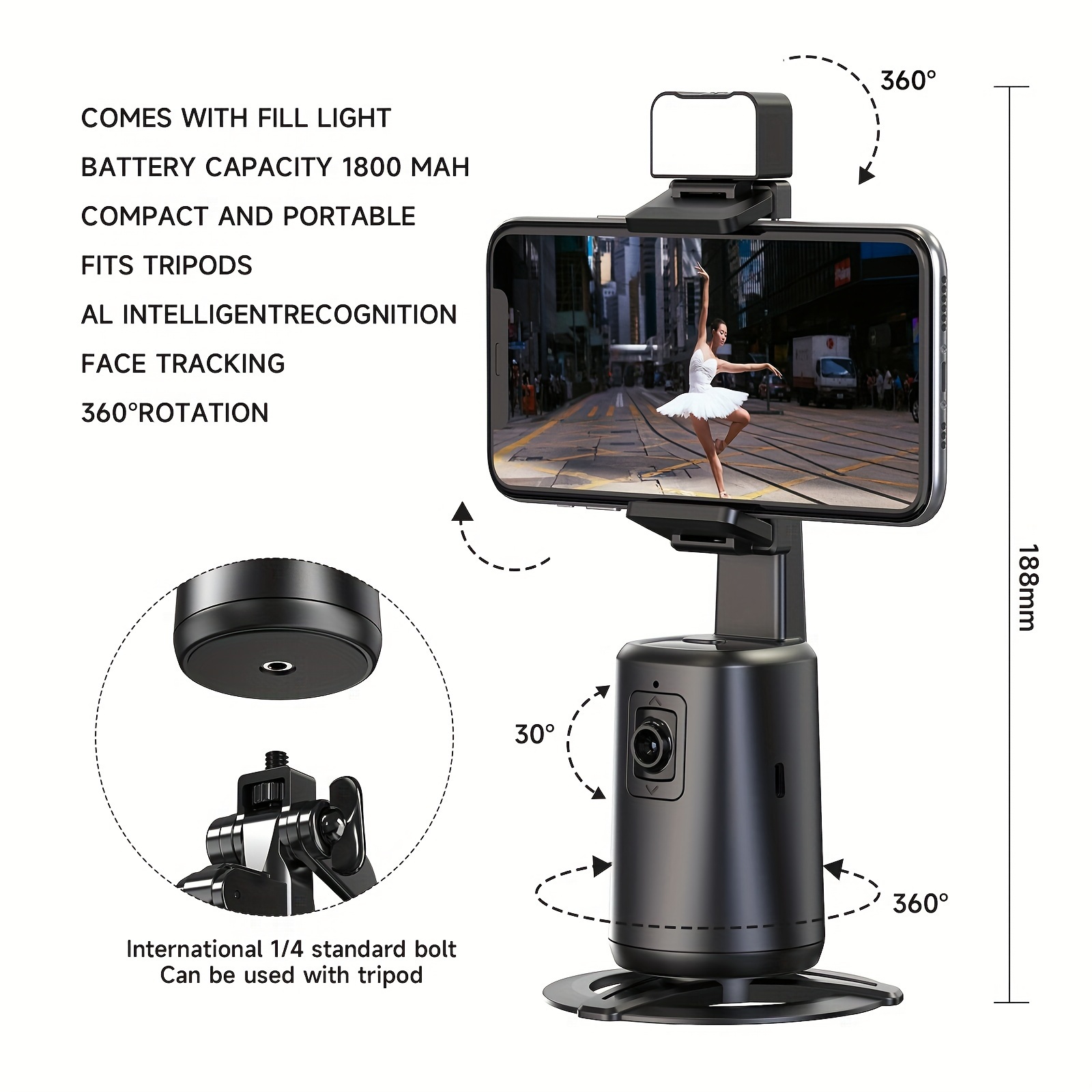 Support de téléphone Intelligent Selfie Stick,Camera Suivi AI