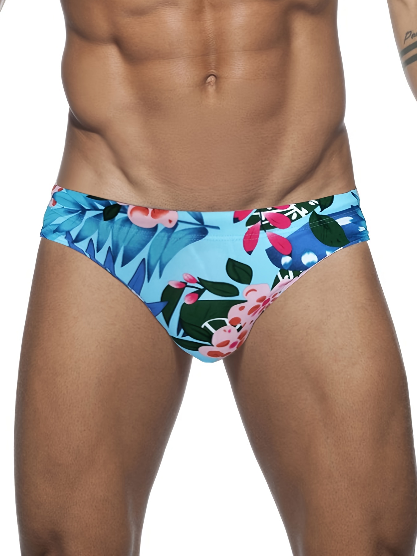 Men's Floral Print Swimsuit Bikini Briefs Adjustable - Temu Canada
