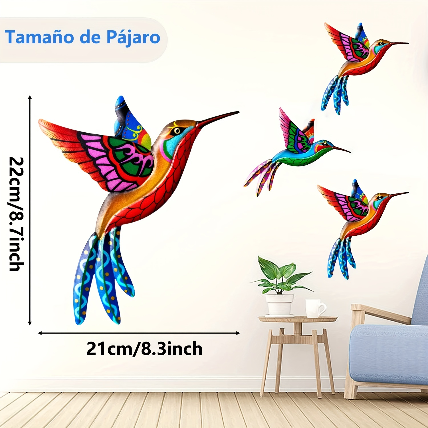 Set Figuras Decorativas Jardín Colibríes X4 Unid De Pared