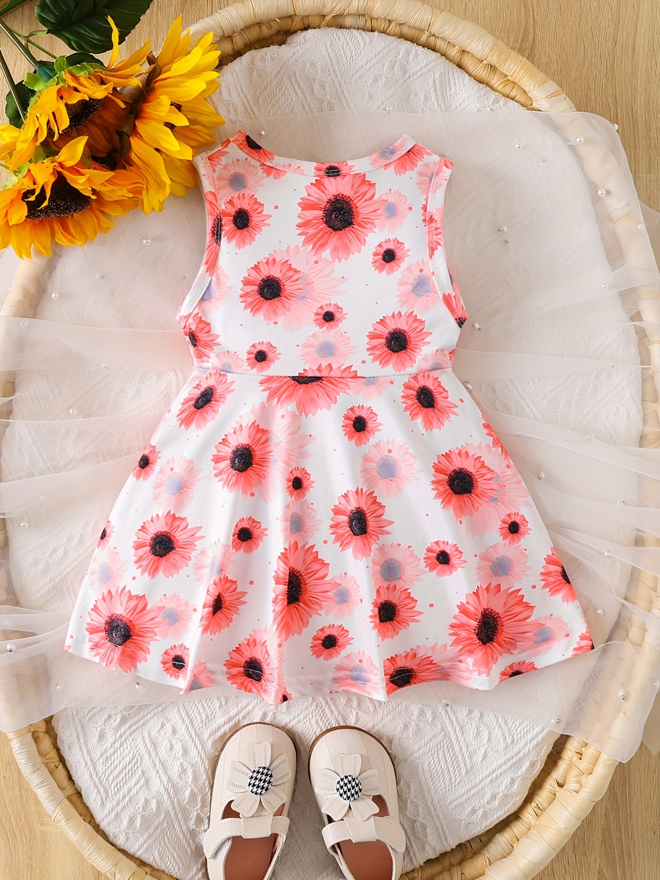 Lolmot Toddler Kids Baby Girls Fashion Cute Flying Sleeve Sweet Flower  Print Ruffle Dress 