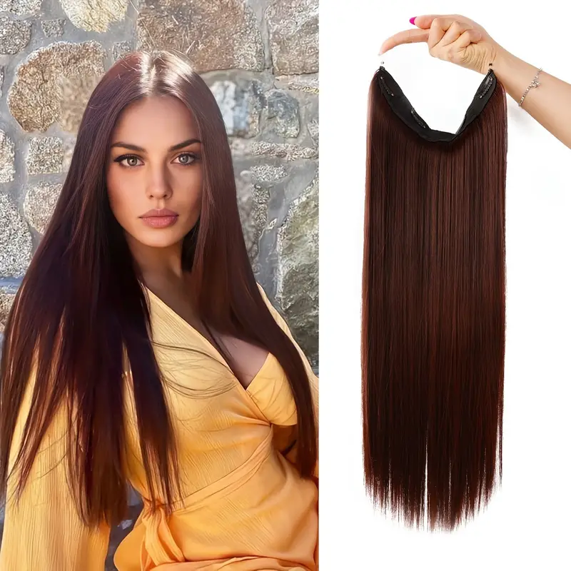 Long Straight Hair Extensions With Invisible Wire Adjustable - Temu