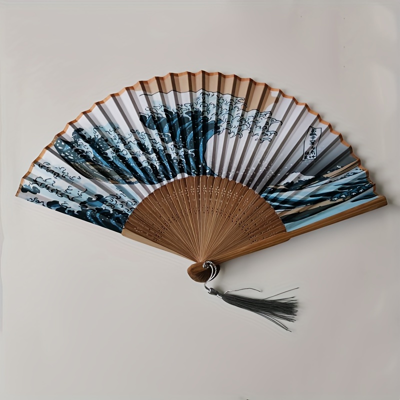 Japanese Silk Bamboo Fan-rib Folding Fan Handheld Portable Paper Fan Summer  Cooling Toolsn Luxury Hand