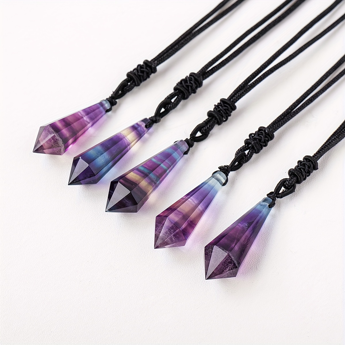 Women's Natural Rainbow Fluorite Crystal Pendant Necklace
