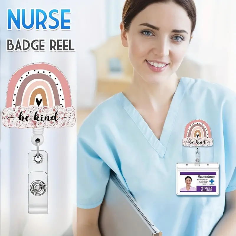 5 PC Cute Nurse Badge Reel Retractable Name Tag ID Clip Holder Retro Pink  Cowboy Smiley Face Be Kind Heart Rainbow for Nurses Nursing Student RN