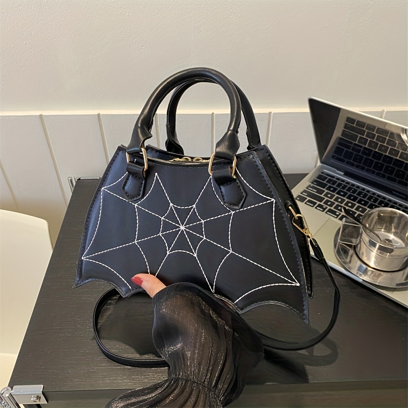 Gothic Bat Wing Novelty Bag, Trendy PU Crossbody Bag, Women's Punk Y2K Shoulder Purse & Handbag for Halloween,Temu