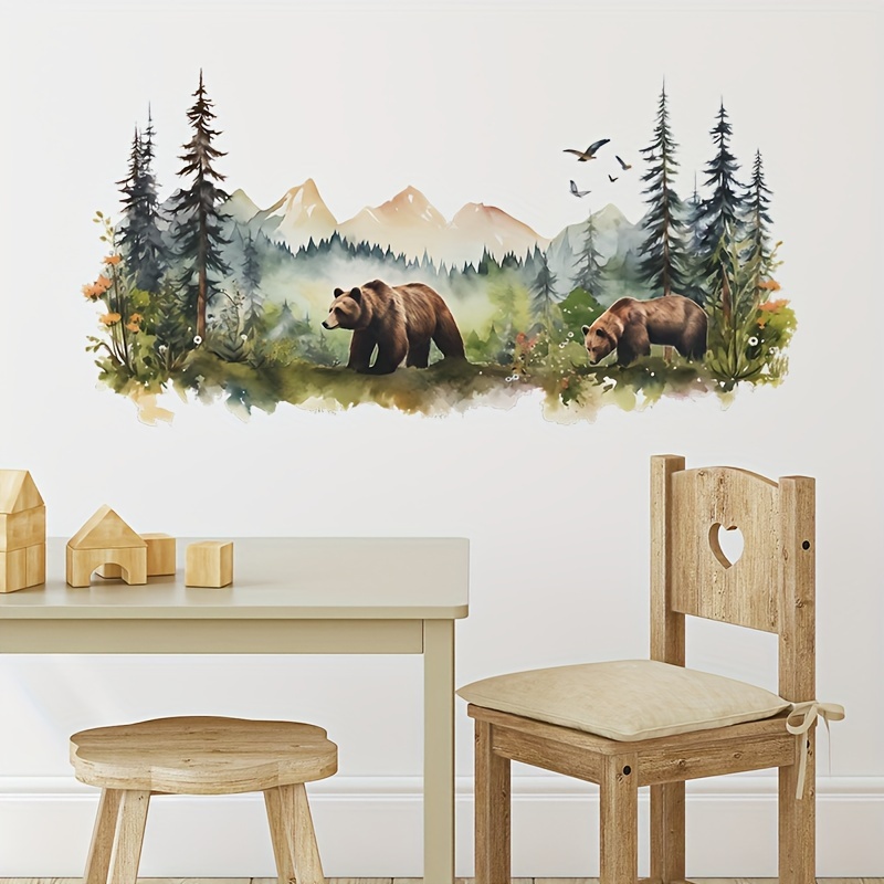 

2pcs Cartoon Animal Brown Bear Dream Forest Wall Stickers Living Room Background Wall Decoration Home Bedroom Decoration Wall Stickers Pvc Waterproof Self-adhesive Removable Stickers Easter Gift