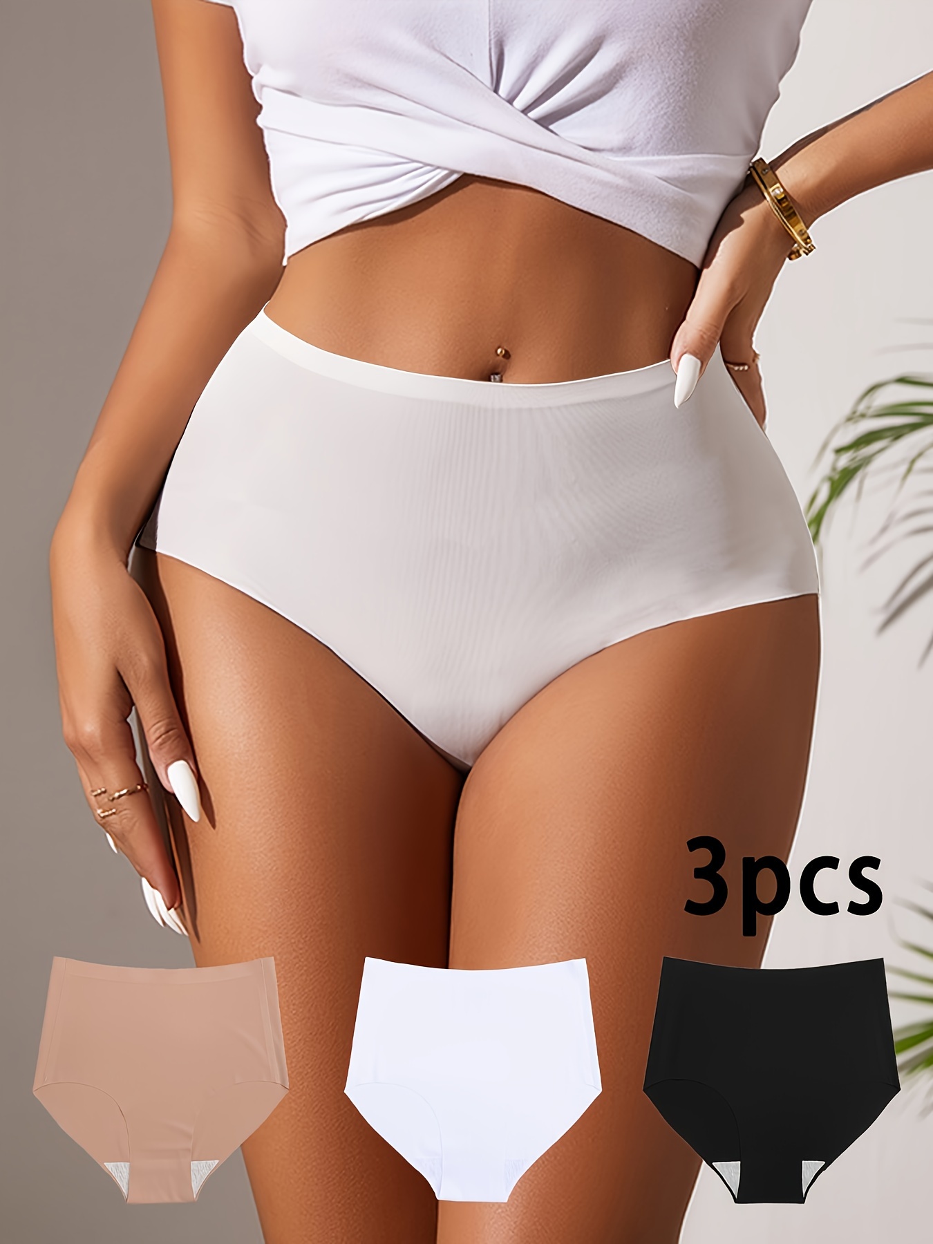 3pcs Bragas Cintura Alta Sólidas Sin Costuras Bragas - Temu Chile