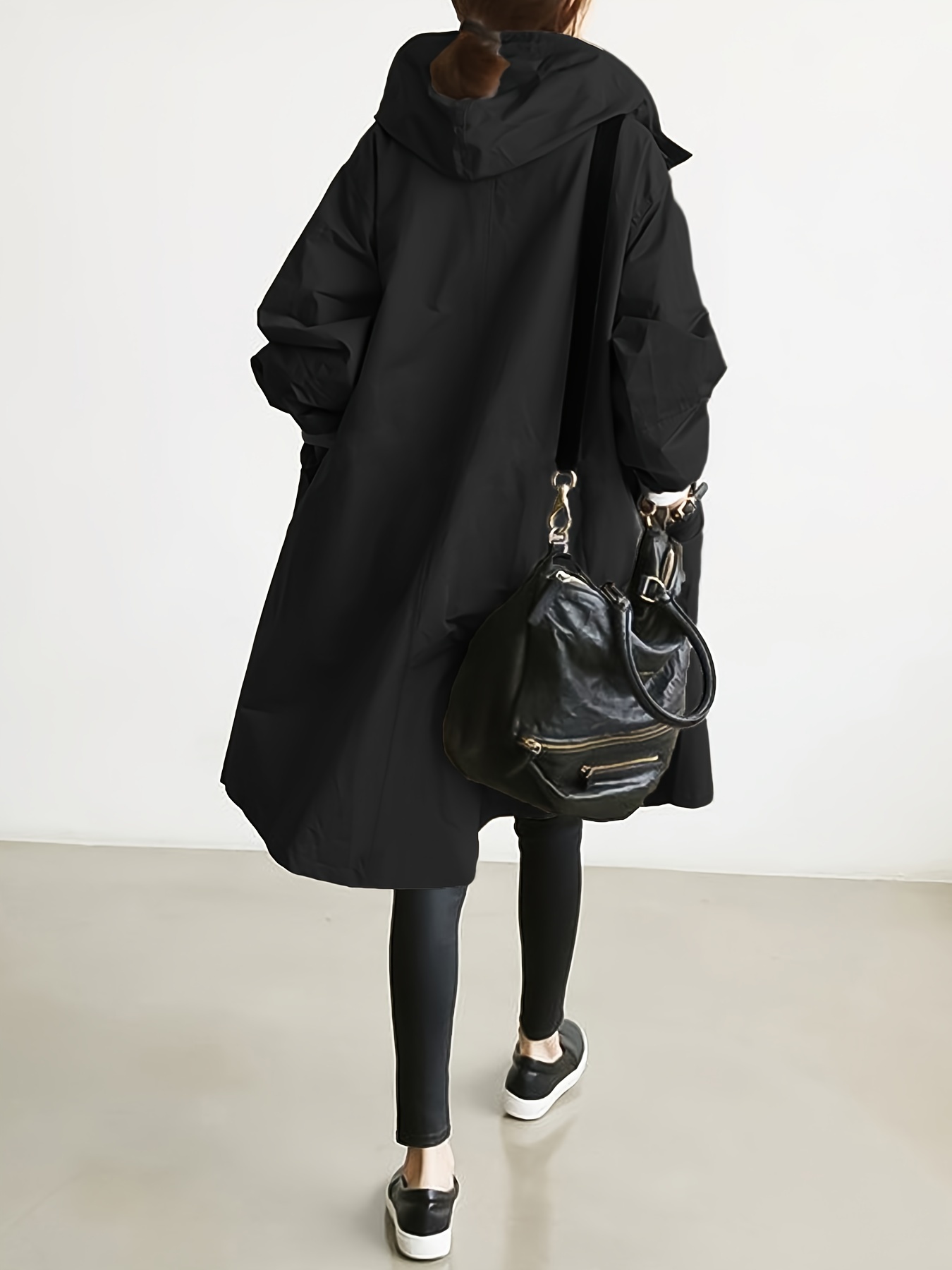 Drawstring Hooded Trench Coat Casual Solid Long Sleeve Temu