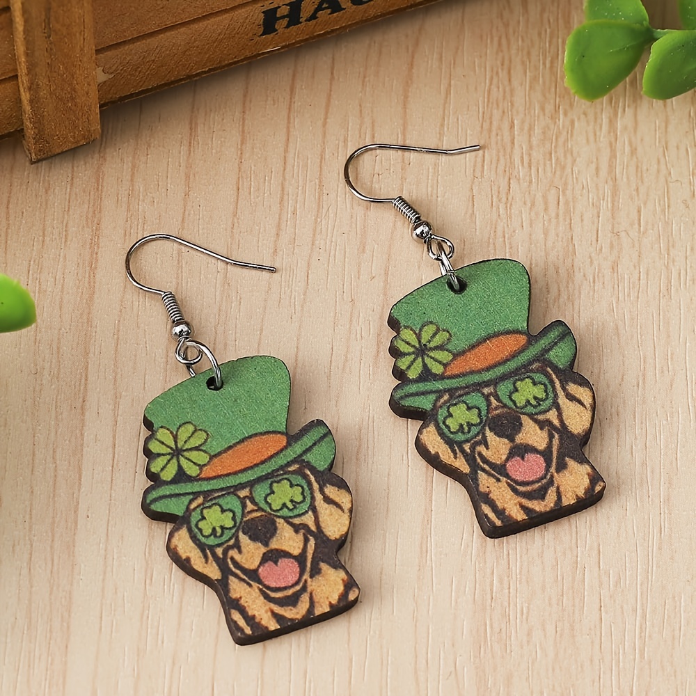 St.Patrick's Day Earrings, Green Leprechaun Hat Dangle Earrings, Free  Shipping